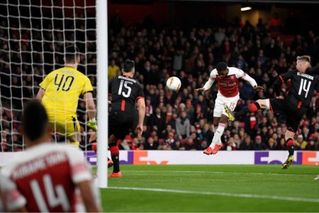 Arsenal’s Ainsley Maitland-Niles scores their second goal. Action Images via Reuters/Tony O’Brien