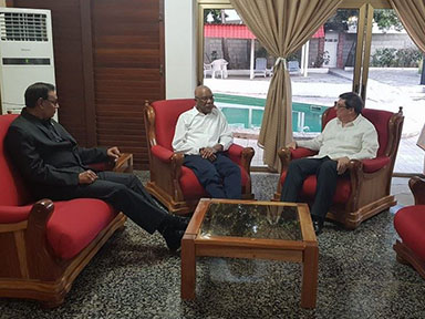 President David Granger (at centre) with Cuban Foreign Minister Bruno Rodriguez Parrilla (right) and Guyana’s Ambassador to Cuba Halim Majeed. (Embassy of Guyana photo)