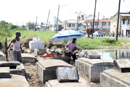Sections of Le Repentir cemetery are being  cleaned up. Residents have complained in  recent months about the condition of the state’s premier cemetery. This photo was taken yesterday.