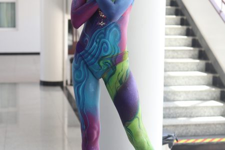 A model displaying body art at the Cineffx photo and film expo, which opened yesterday at the Arthur Chung Conference Centre. See story on page 16. (Terrence Thompson photo)
