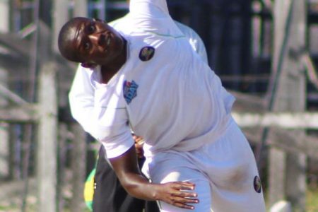  First class left arm spinner Anthon Adams looked in fine bowling form for Police during the match (Royston Alkins photo) 
