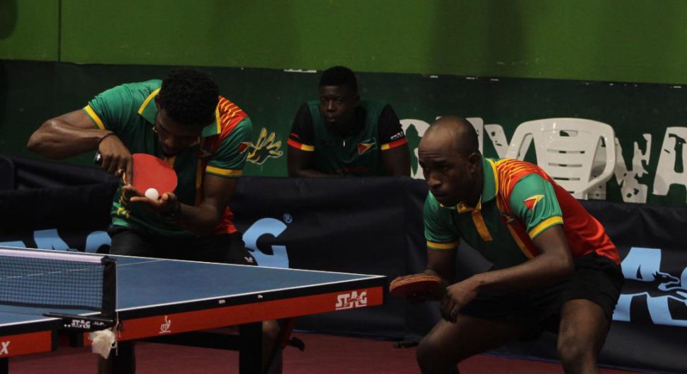 Nigel Bryan (left) and Joel Alleyne clinched a richly deserved bronze for Guyana in the men’s doubles (Royston Alkins photo)
