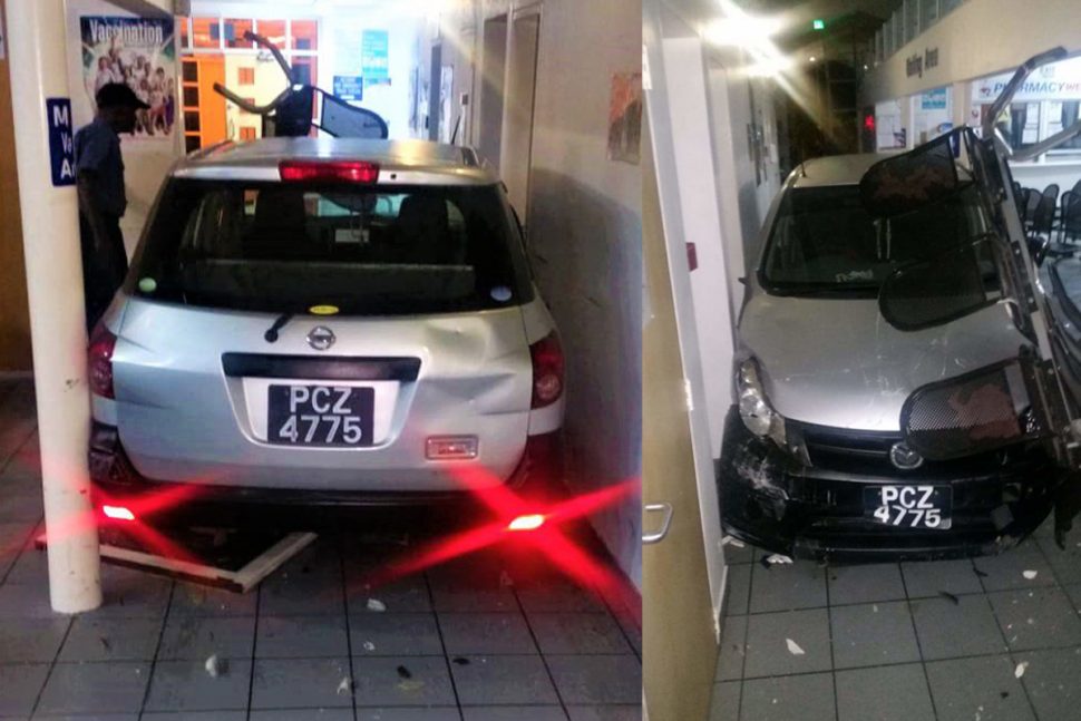 Police said the man ‘blacked out’ behind the wheel of his vehicle and drove through the main entrance of the hospital.