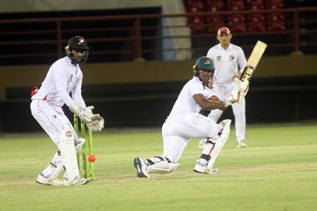 The Guyana Jaguars will look to skipper Leon Johnson, above left, and Tagenarine Chanderpaul to see them through to victory against the Trinidad Red Force on today’s third day of their Cricket West Indies four-day fixture.  (Orlando Charles photos)