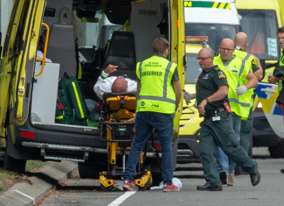 An injured person is loaded into an ambulance following a shooting at the Al Noor mosque in Christchurch, New Zealand, March 15, 2019. REUTERS/SNPA/Martin Hunter