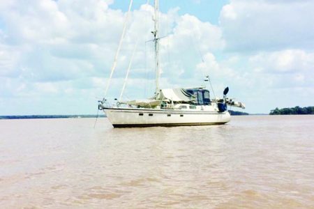 A yacht docked on the Essequibo River (photo by David Papannah) 