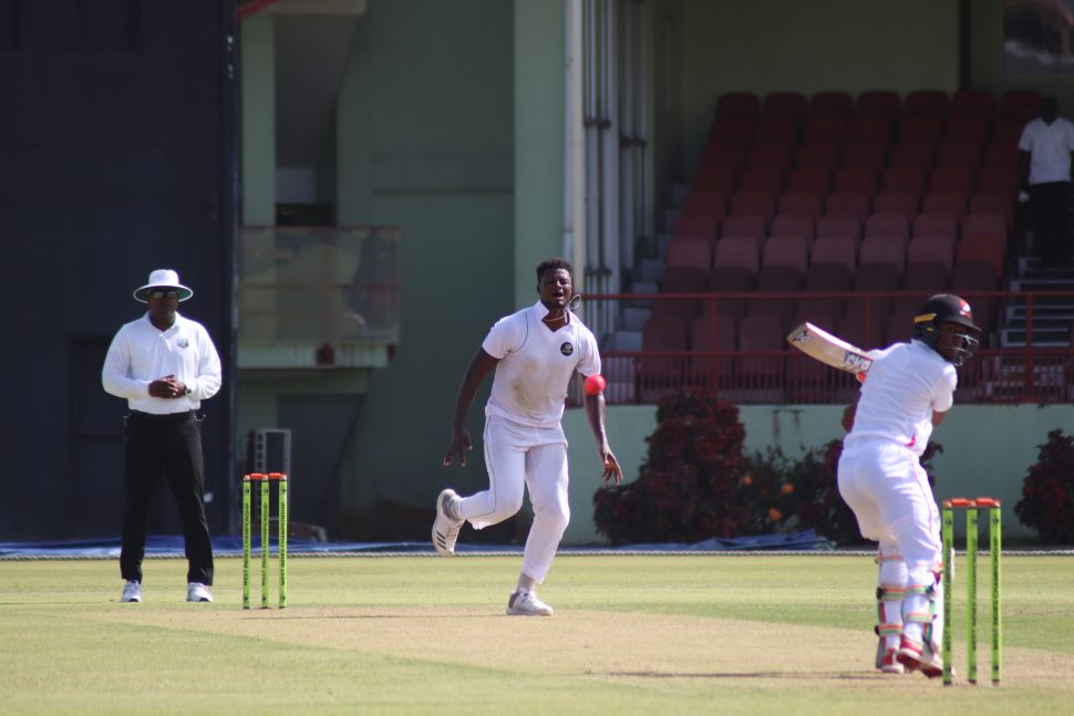  Romario Shepherd steams in to bowl during his career best 5-24 against Trinidad and Tobago Red Force