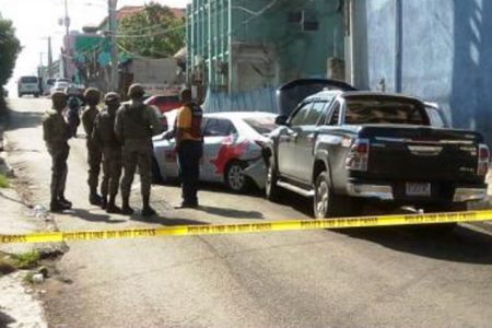 The scene of the robbery on Jarrett Street, downtown Montego Bay.
