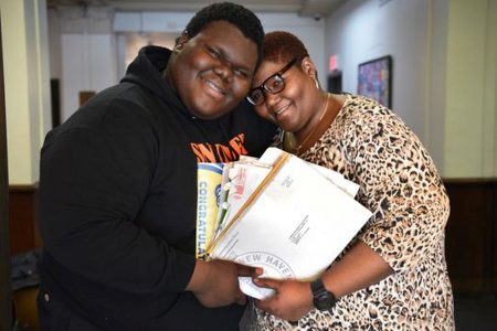 Formerly homeless student Dylan Chidick of Jersey City and his Mother Khadine Phillip.