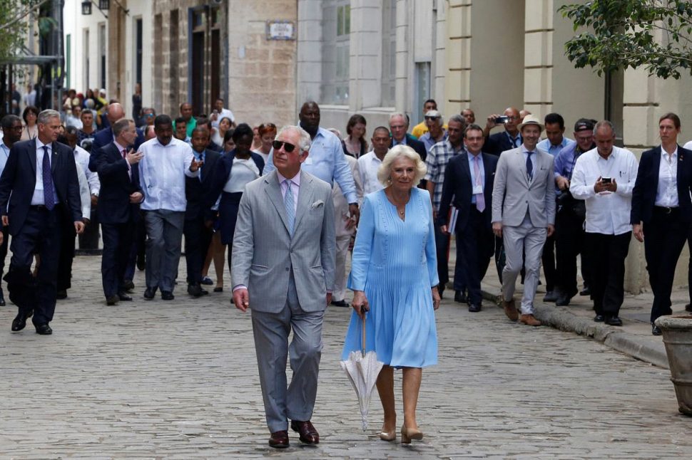 Britain’s Prince Charles and Camilla, Duchess of Cornwall, walk in Old Havana, Cuba, March 25, 2019. REUTERS/Stringer