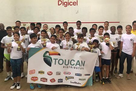 The future of Guyana’s squash are all smiles after the conclusion of the Toucan Distributors Junior Skill Level Tournament.