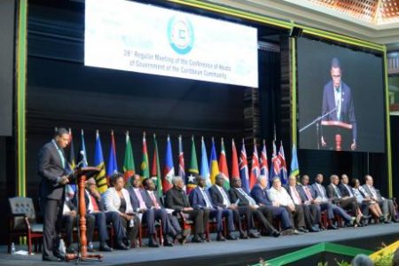 File Jamaican Prime Minister Andrew Holness addresses a CARICOM 39th Heads of Government meeting held at the Montego Bay Convention Centre on July 4, 2018.