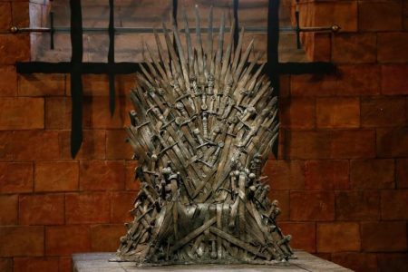 The Iron Throne is seen on the set of the television series “Game of Thrones” in the Titanic Quarter of Belfast, Northern Ireland. (REUTERS/Phil Noble)
