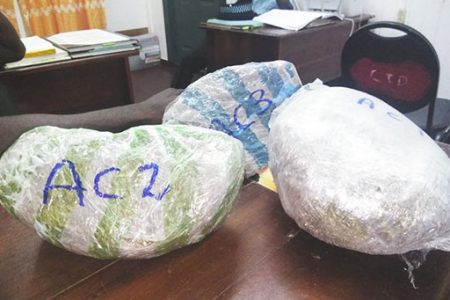 The three parcels of cannabis that were allegedly found in Juel Connell’s possession.
