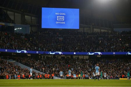 General view as an incident is reviewed on VAR on Wednesday leading to Manchester City’s Raheem Sterling goal being disallowed. REUTERS/Andrew Yates