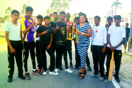 The Victorious LBI Secondary displaying their title after winning the 4th Annual P.K.F. Barcellos, Narine & Company Secondary Schools tapeball cricket tournament.
