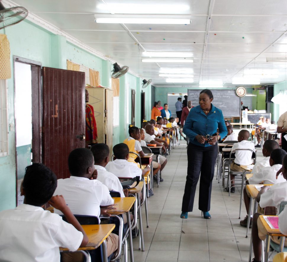 Minister of Education,  Nicolette Henry encouraging the students of St. Gabriel’s Primary School (Ministry of Education photo)