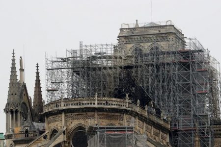 View of Notre-Dame Cathedral after a massive fire devastated large parts of the gothic gem in Paris, France April 16, 2019. REUTERS/Gonzalo Fuentes.