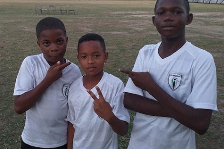 Poudeoryen FC scorers from left to right-Jamali Gomes, Mikaya DeFreitas and Teon Kennedy.
