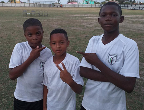 Poudeoryen FC scorers from left to right-Jamali Gomes, Mikaya DeFreitas and Teon Kennedy.
