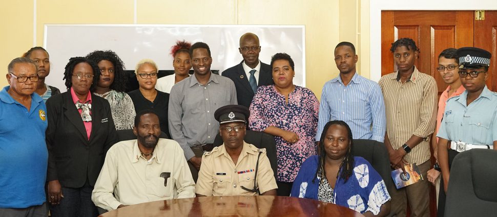 Some of the participants at the recent Stakeholder Consultation on Violence and Discrimination in Access to Public Transportation for LGBTQ+ Persons. Seated (left to right) are President of the United Mini Bus Union, Eon Andrews, Traffic Chief, Senior Superintendent Linden Isles, and Executive Director of Guyana Trans United, Q. Gulliver McEwan. 