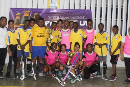 Team Saints copped both the boys and girls’ titles in the GHB, Smalta and Icool Water Under -14 indoor development leagues on Friday evening at the Marian Academy Auditorium (Royston Alkins photo) 