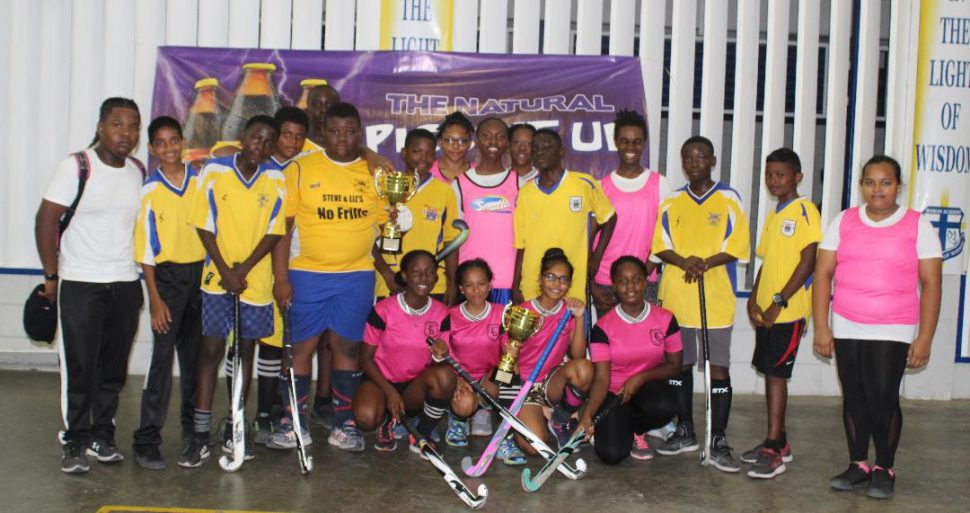 Team Saints copped both the boys and girls’ titles in the GHB, Smalta and Icool Water Under -14 indoor development leagues on Friday evening at the Marian Academy Auditorium (Royston Alkins photo) 