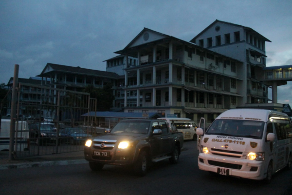 The San Fernando Hospital in darkness.