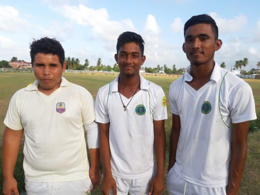 (l-r) Andsuegga Rodrigues (43), Mavindra Dindyal (58) and Yeudistir Persaud (43 not out) played useful hands in leading East Bank to a narrow victory over East Coast in the DCB Inter-Association tournament
