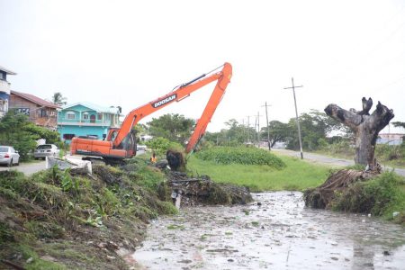 Contractors are clearing years’ worth of growth and debris from the canal adjacent to the University of Guyana. Residents who told Stabroek News that the action is long overdue yesterday welcomed the initiative and hoped that the area will now be
regularly cleaned. 