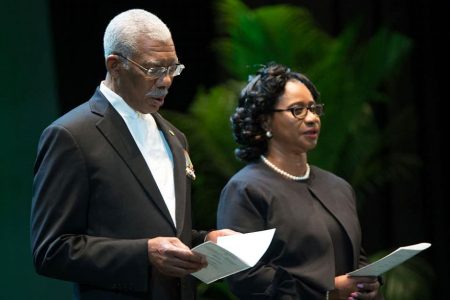 FILE PHOTO: President David Granger and Acting Chancellor Yonette Cummings-Edwards at the National Award Investiture Ceremony in May 2019