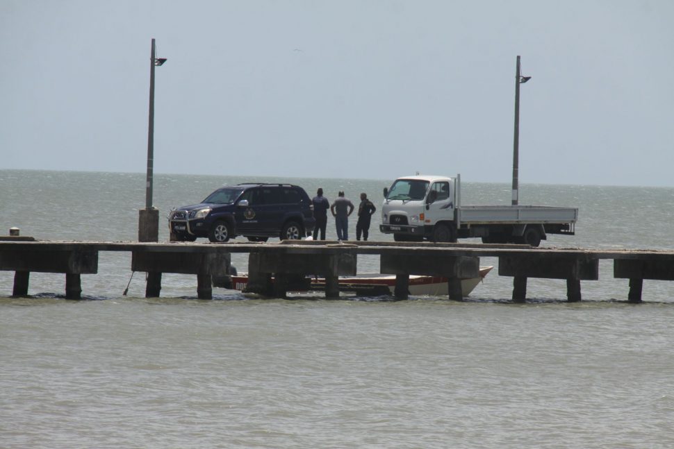 Trinidad & Tobago Coast Guard vehicles at the Cedros jetty on Wednesday.