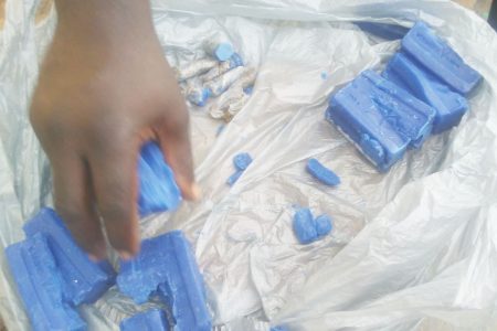 The blue soap bars in which the marijuana was allegedly found concealed. 