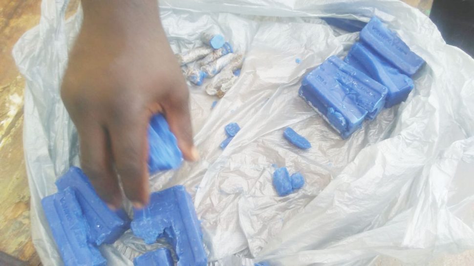 The blue soap bars in which the marijuana was allegedly found concealed. 