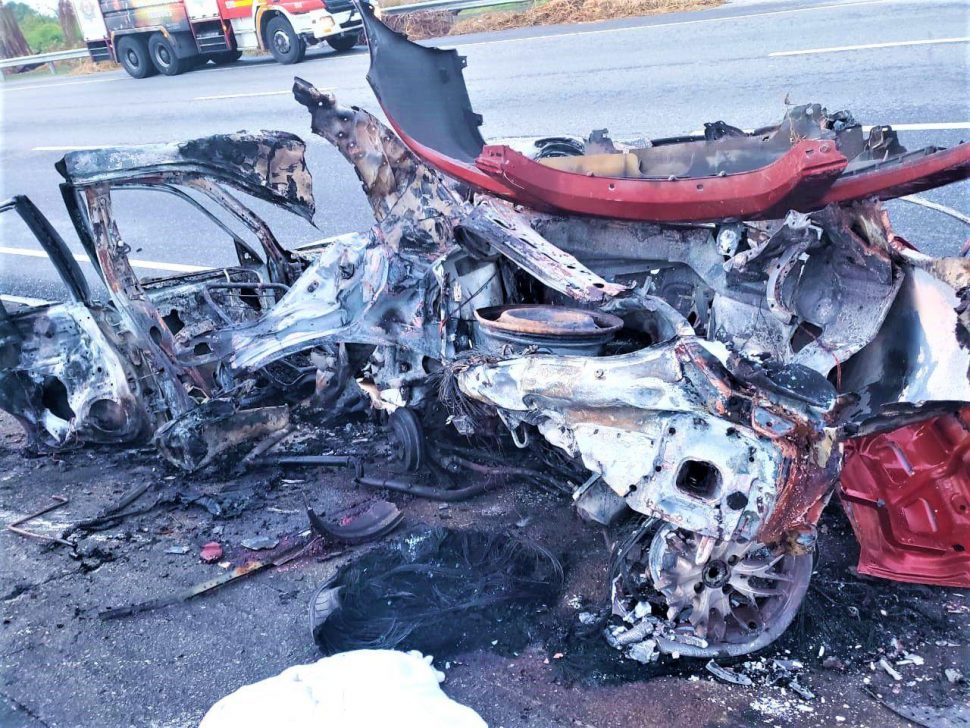 what remained of the vehicle after it crashed and burned
