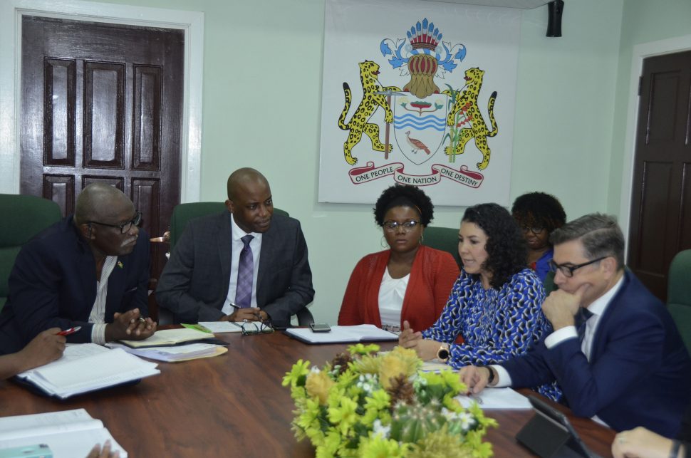 From left to right: Minister of Citizenship, Winston Felix; IDB Principal Specialist,  Joaquim Tres; IDB Operations Senior Analyst,  Clevern Liddell; IDB Migration Specialist,  Alison Elias and Public Management – Sector Specialist,  Jason Wilks during the meeting. (Ministry of the Presidency photo)