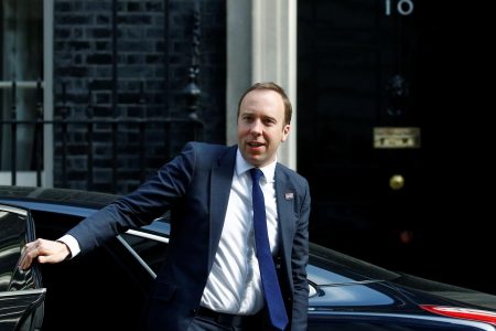 Britain's Secretary of State for Health Matt Hancock is seen outside Downing Street, as uncertainty over Brexit continues, in London, Britain May 7, 2019. REUTERS/Henry Nicholls