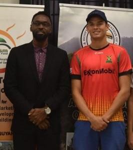 Director of Sport, Christopher Jones on the left, poses next to Guyana Amazon Warriors’ Chris Green.