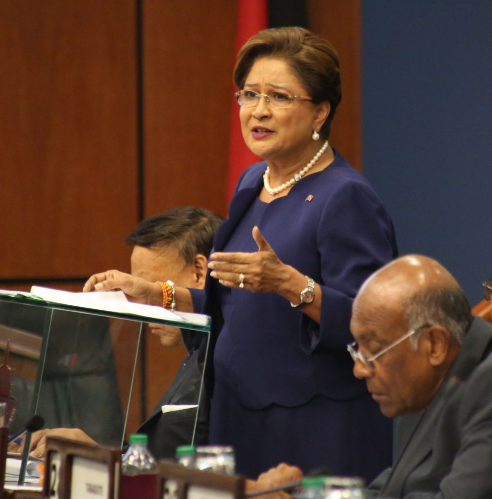 Opposition Leader Kamla Persad-Bissessar responds to the Mid-Year Budget Review during yesterday’s sitting of Parliament.