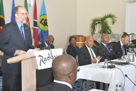 CARICOM Secretary General Irwin LaRocque addressing the meeting 