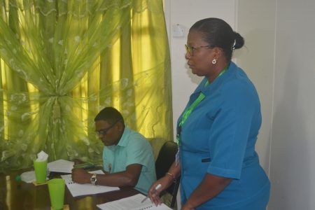 Deputy Regional Executive Officer and Clerk of Council for the May meeting, Maylene Stephens responding to questions from the council. Sitting next to her is Regional Education Officer (REdO), Rabindra Singh.
