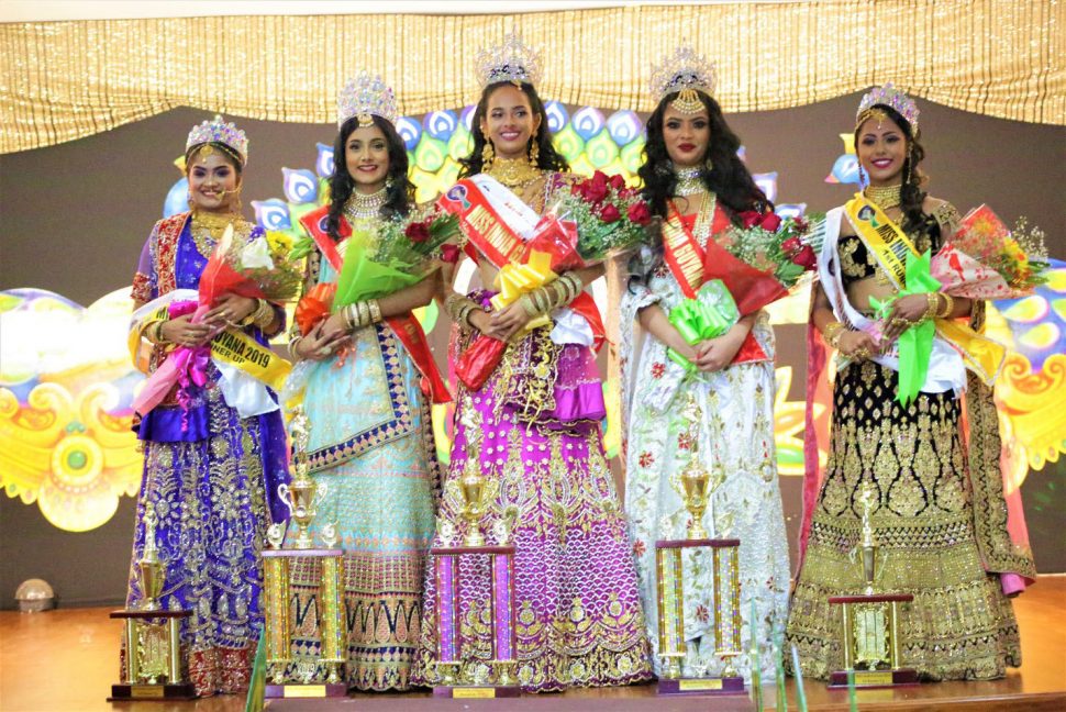 From left, Sharona Haniff (2nd runnerup), Miss Teen India Guyana 2019 Amisha Sarjoo, Miss India Guyana 2019 Rashena Hanif, Mrs. India Guyana 2019 Kristla Inshan and Sandeka Rampersaud (1st runnerup).
