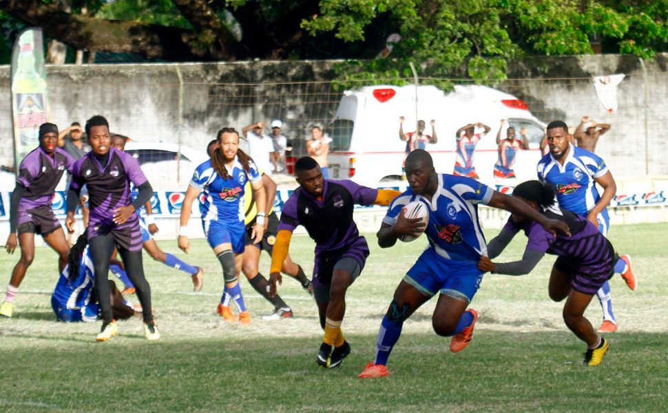 The Panthers and Trinidad’s Northern Rugby Club battling for the coveted first prize on Sunday. (Orlando Charles photo)
