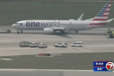 A screenshot from a news report from 7News Miami on the American Airlines flights from Jamaica that made an emergency landing at the Miami International Airport on Tuesday, May 7, 2019.