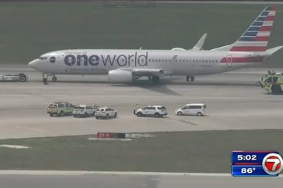 A screenshot from a news report from 7News Miami on the American Airlines flights from Jamaica that made an emergency landing at the Miami International Airport on Tuesday, May 7, 2019.
