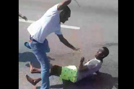 Screenshot from a video showing the road rage incident on the Uriah Butler Highway, Charlieville on Monday afternoon.