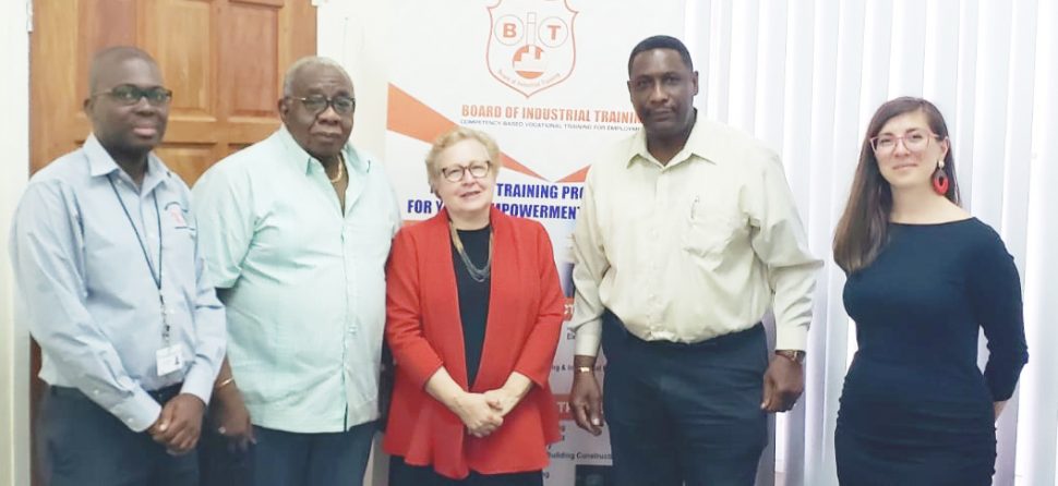 From left are CEO/ Secretary (ag), BIT, Richard Maughn; Chairman BIT, Clinton Williams; Senior Tech-nical Officer, Linda Cooke; Director Coun-cil for Technical and Vocational Education and Training, Floyd Scott, and Senior Pro-gramme Officer, Col-leges and Institutions Canada, Milica Njegovan.
