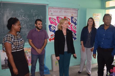 The US Ambassador visiting a Linden school  (US Embassy photo)