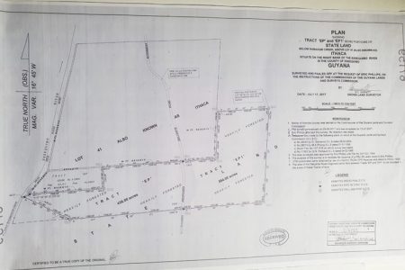 A map showing the 1,000 acres of land awarded to Eric Phillips in the Essequibo River. 