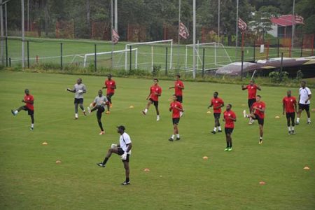 Members of the Golden Jaguars team going through a training session at the CAR Turrucares Playfield in San Jose, Costa Rica ahead of their international friendly against Haiti today.